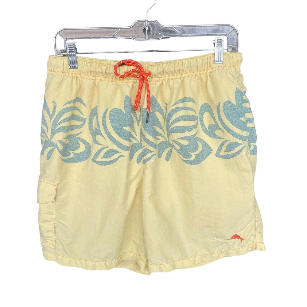 Tommy Bahama Relax Swim Shorts Mens Medium Yellow‎ Blue Lined Beach Surf Swim